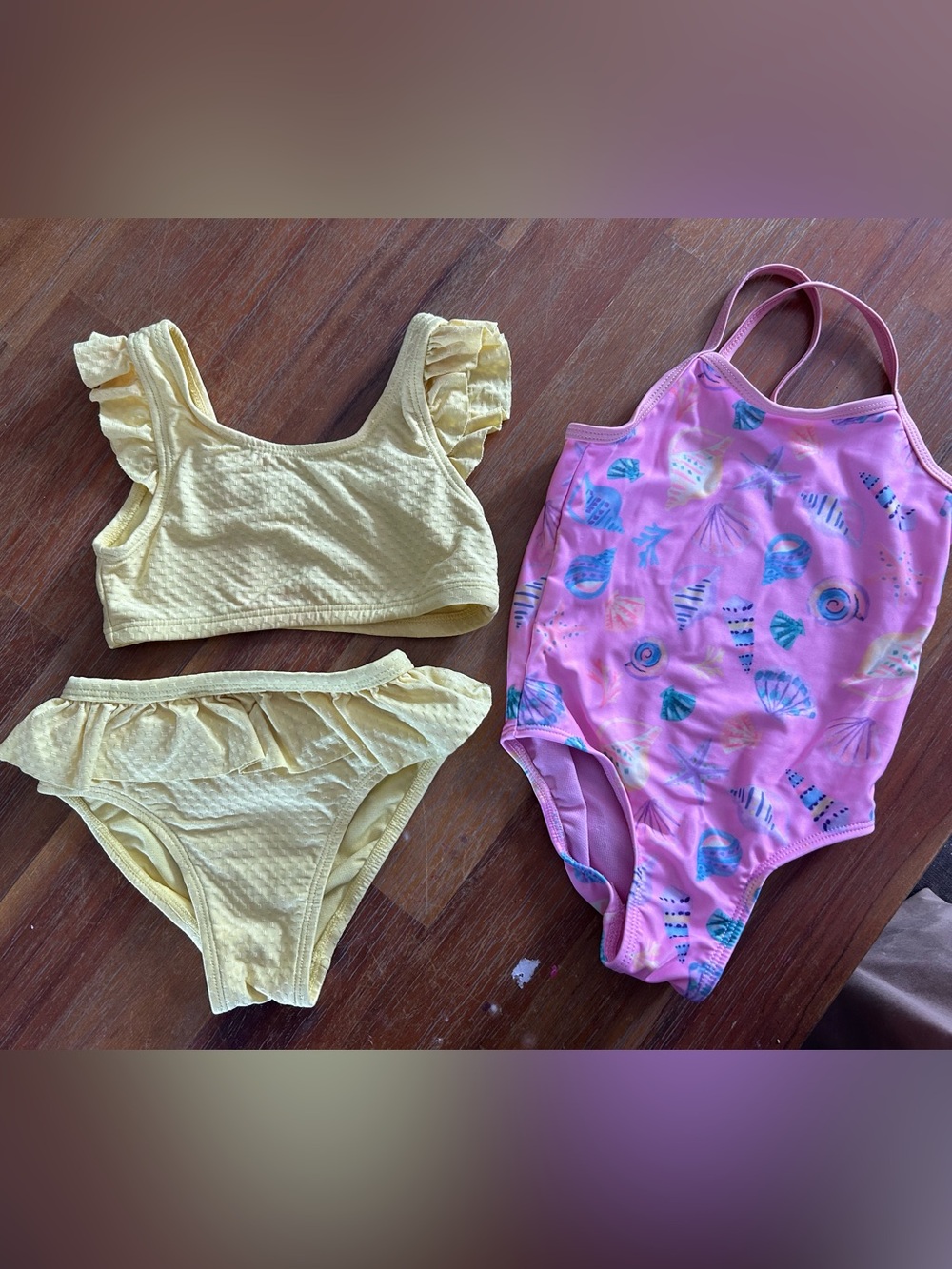 Kids Yellow Ruffle Two-Piece Swim Set - Soft Textured Fabric